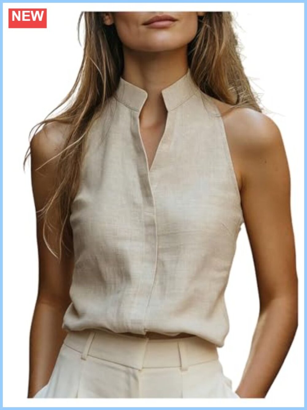 Sleeveless Notch V-Neck Tank Top Dressy Business Casual Blouse